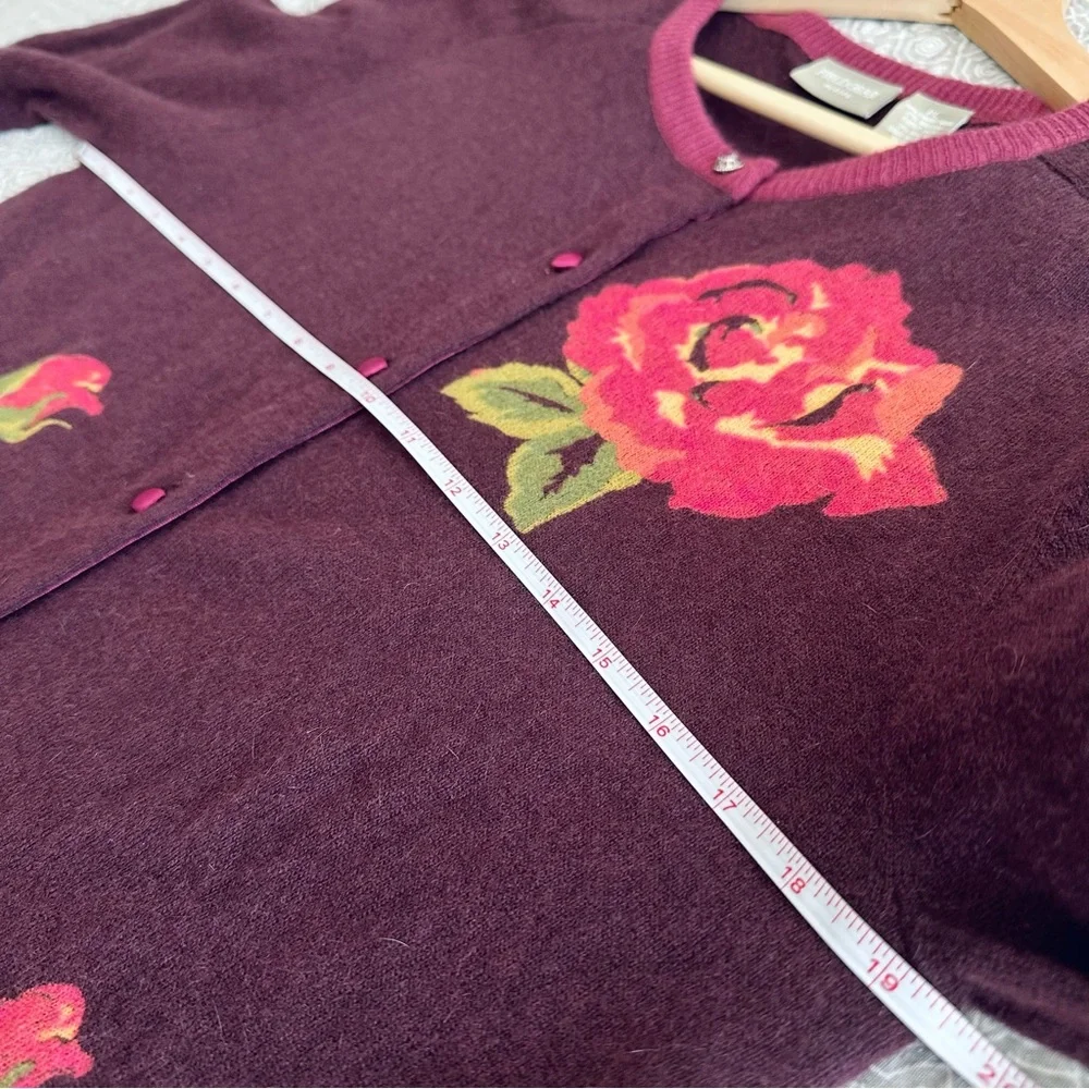 Fieldgear Rose Floral Intarsia Wool Angora Cardigan Sweater Cottagecore Size LP